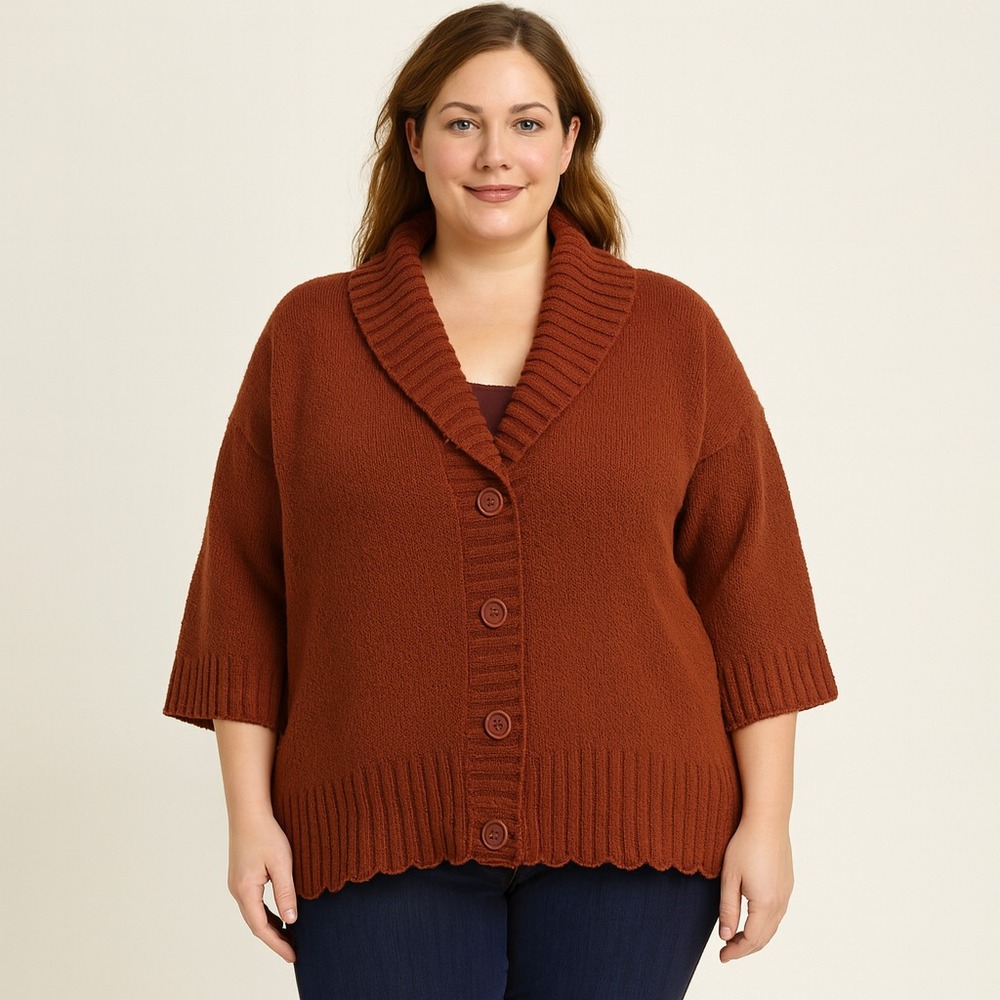 Jason Maxwell Size‎ 3X Rust Shawl Collar Button Front Cardigan Sweater Women